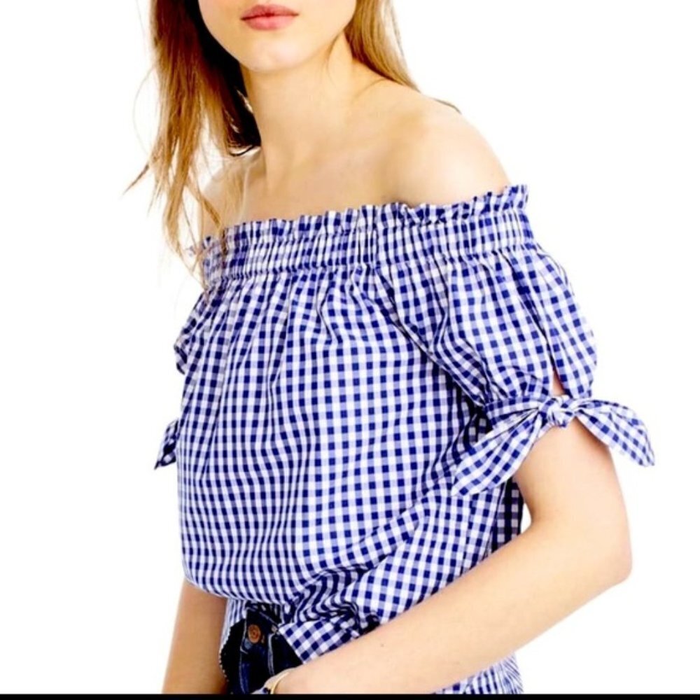 ✅ J. CREW FLIRTY GINGHAM PLAID CHECKS‎ OVERSIZED SHIRT 00 Blue/White